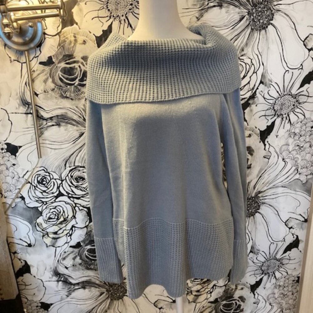 CALVIN KLEIN Women's Sweater Light Blue Large Neck Fold over SIZE SMALL